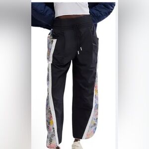 Free People, champ is here Mystic Floral Black Nylon Track Pants, Size S | 1041